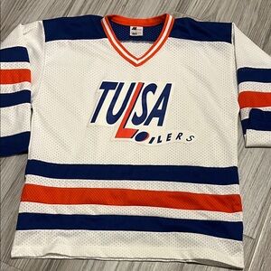 Vintage Tulsa Oilers Blue and White Jersey hockey